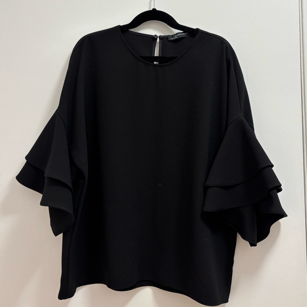 Black Zara Blouse with Sleeve Detail